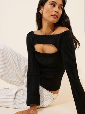 NAADAM 100% Cashmere Ribbed Cut-Out Off-The-Shoulder Sweater